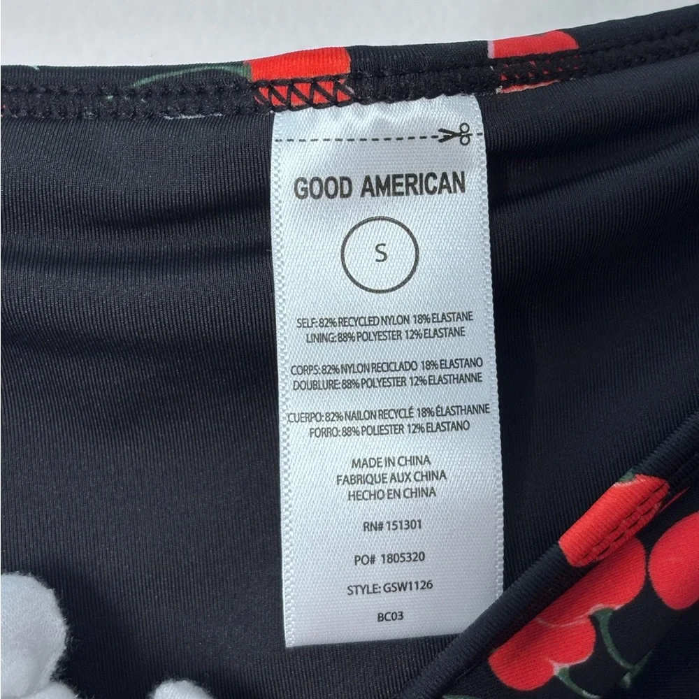 Good American Cherry Print Black Red Perfect Fit Bikini Swimsuit Bottoms Small